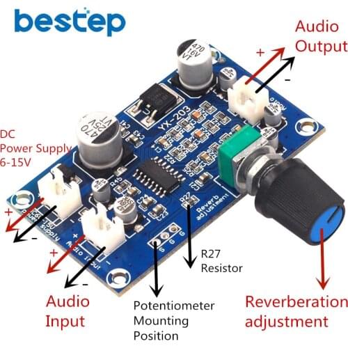PT2399 Microphone Reverberation Board Effect Super M65831 Mono Amplifier Preamp Reverb DC Single Power Supply