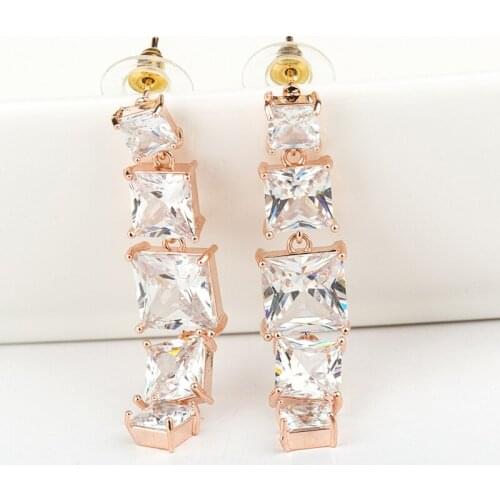 SLBRIDAL Fashion Jewelry Bijoux Anti-allergic Cubic Zirconia Earrings Charm Drop Earrings Women Rose Gold Dangle Earrings