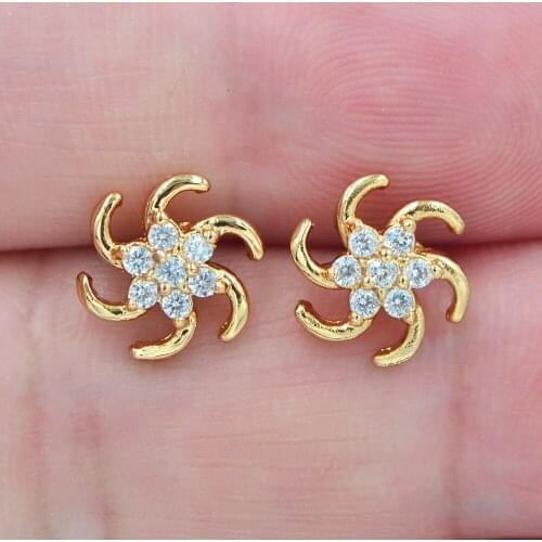 Fashion Jewelry Gold Color Clear Zircon CZ Stylish Pinwheel Stud Earrings for Women