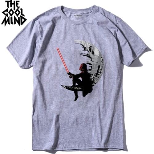 COOLMIND QI0315A darth vadar sit on the moon 100% cotton fashion o-neck men T shirt casual short sleeve Tshirt for men pthd