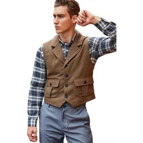 Mens vest tweed suit business vest steampunk vest jacket notched lapel Victorian style best man wedding mens clothing