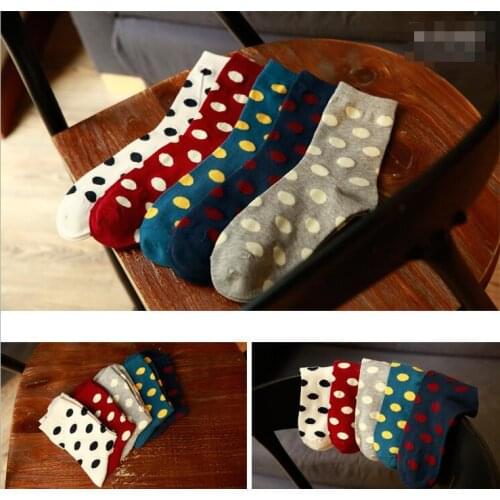 New Socks Womens Cotton Dot Pattern Fashion Brand Crew Happy Funny Harajuku Novel Design