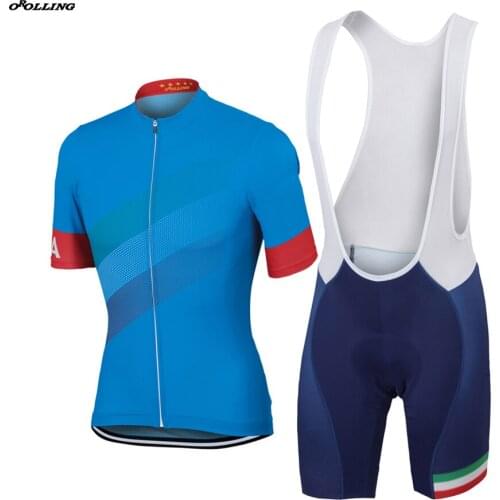 New CLASSICAL Flag ITALIA Team Blue Cycling Set Bib Customized Road Mountain Race OROLLING Multi