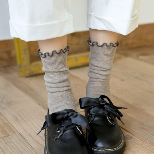 Autumn Womens Socks Vintage Childrens Socks Candy Solid Colors With Ruffles Fashion Winter Clothing For Sweet Girl Harajuku
