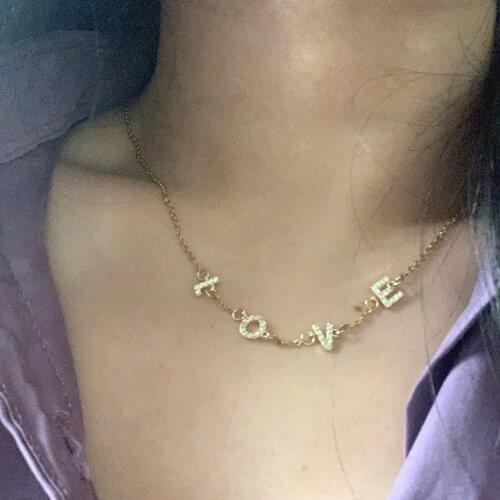 DIY 26 Letters Name Charm Necklace Trendy Simple Gold Color Zircon ABC Alphabet Letter Link Collar Steel Chain Customize Jewelry