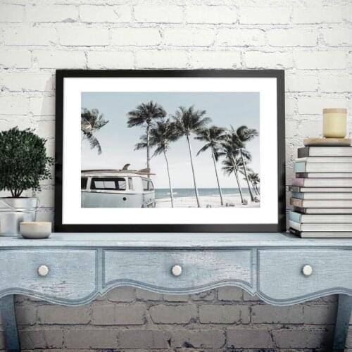 Kombi Beach Landscape Painting Photography Poster Horizontal Wall Art Canvas Print Surf Coastal Decor Picture Living Room Decor