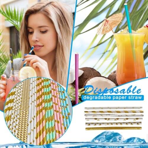 25pcs Metallic Gold Heart Star Foil Stripe Paper Straws Silver Chevron Wedding Party Decor Isposable Paper Straws Creative Mixed