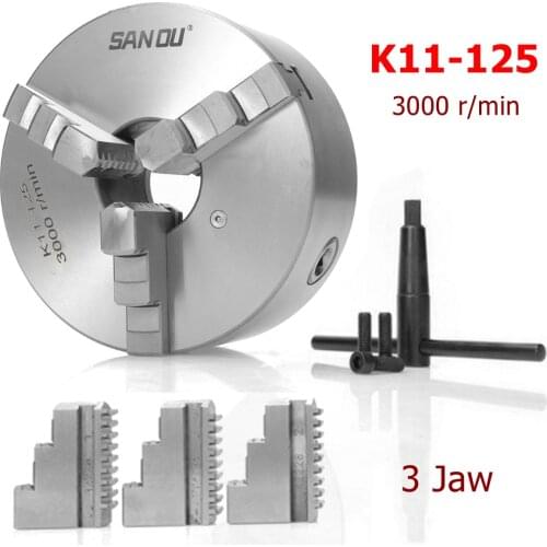 SANOU K11-125 Lathe Chuck 125mm 3 Jaw Self Centering Hardened Reversible Tool for Drilling Milling Machine