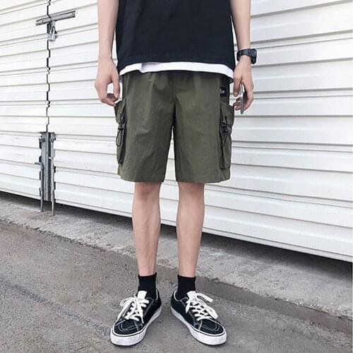 Men shorts Solid Color Drawstring Elastic short men Waistband Pockets Fifth Cargo Pants Shorts men clothing shorts for men 2020