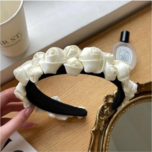 Fabric Hairband For Women Hair Accessories Fresh Wide Rose Flower Headband Girls Korean Fashion Head Wrap Wholesale