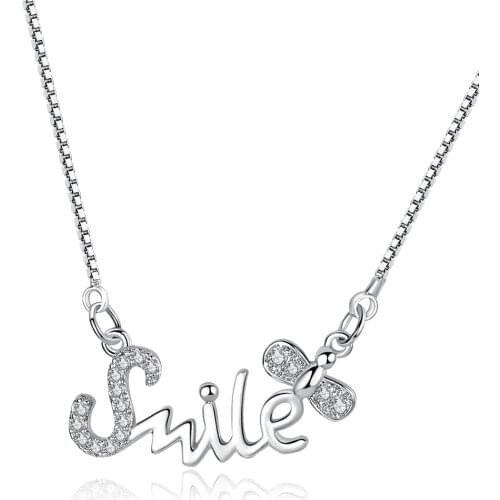 Unique Smile Letter Pendant Necklace Zircon Stone Clavicular Chain Crystal Necklaces for Women Girl Wedding Party Jewelry Birthd