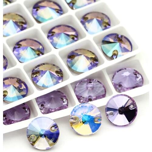 XIAOPU Glittery Round Paradise Shine K9 Glass Rivoli Sew on Rhinestones Flat Back Strass Crystal Buttons Sew on Clothing Craft