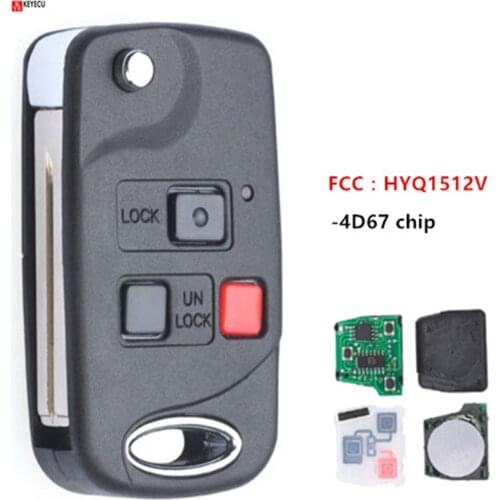 Keyecu New 3 button Replacement Flip Remote Key Fob for Lexus GX470 LX470 2003 2004 2005 HYQ1512V with 4D67 chip