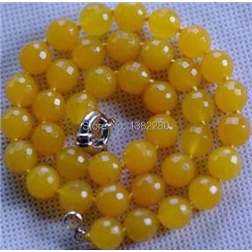 Factory price new arrive 10mm faceted south american yellow chalcedony beads necklace 18"