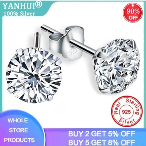 YANHUI Crystal From Swarovski Fashion Genuine 925 Sterling Silver Stud Earrings For Women Wedding Fine Jewelry Gift E0201
