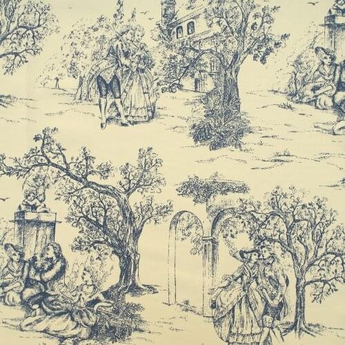 1 yard Cotton Canvas Fabric for sewing, pathwork, bag, curtain, hadmaking - Tree,building and people(blue) (width=145cm)