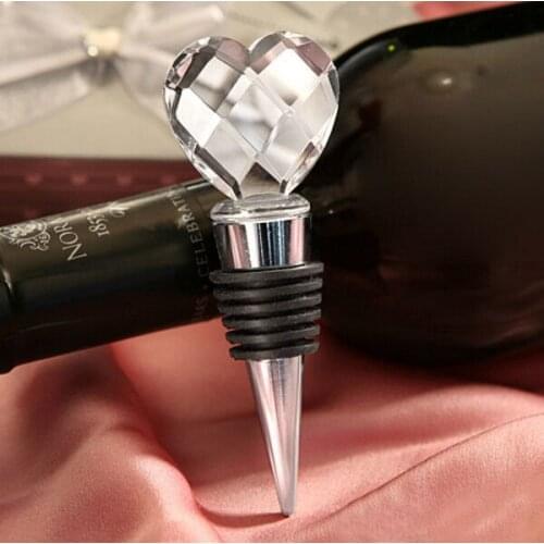 100pcs/lot Wedding Favors Creative Gifts Crystal Heart Alloy Wine Bottle Stopper Back Gifts for Guests Party Favor Free shipping