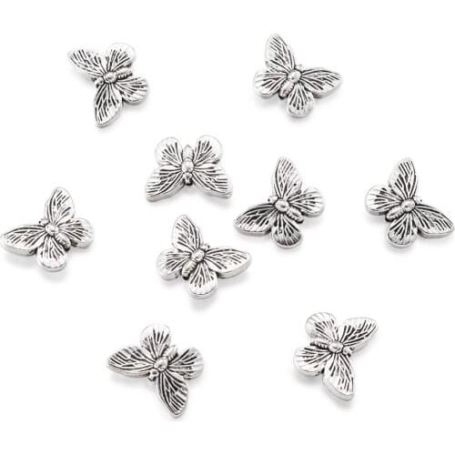 20Pcs Tibetan Silver Color Butterfly Charm Spacer Loose Metal Beads For DIY Bracelet Necklace Jewelry Making Finding Accessories