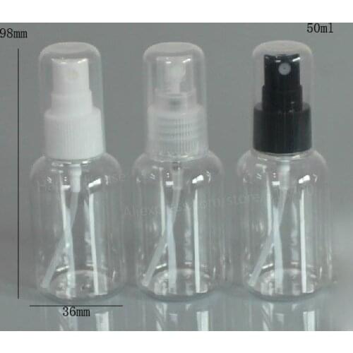 30 x 50ml Refillable Dumpy Plastic Spray Bottle 5/3oz Clear MIst Perfume Atomizer with Full Cover Spray
