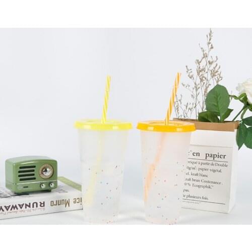 5 Pcs Reusable 720ml Color Changing Rainbow Cup with Rainbow Straw and Lid Reusable Plastic Cup with Straw Color Crumb