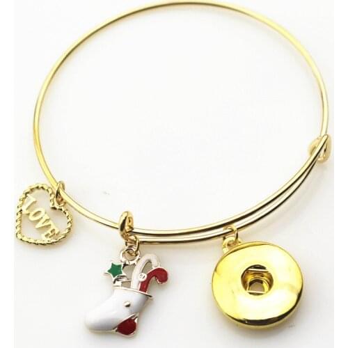 6pcs/lot love christmas gift sock ginger snap bracelet adjustable bangles&bracelet for 18mm snap button diy jewelry