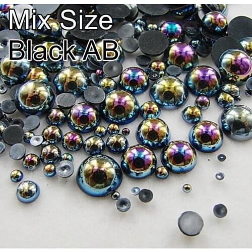 7 Sizes Mixed! Black AB 1100PCS/PACK (2mm/3mm/4mm/5mm/6mm/8mm/10mm) Half Round Flatback ABS Imitation Pearl Beads