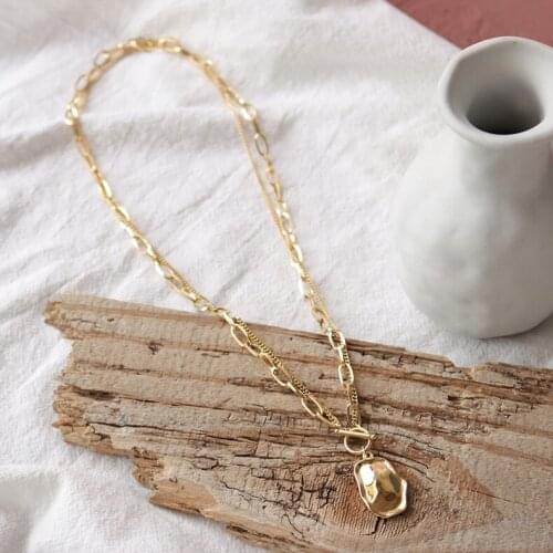 American retro double metal heavy industry titanium steel OT buckle irregular pendant clavicle necklace titanium steel jewelry