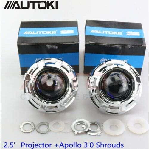 Autoki 2017 Update Car Styling Automobiles 2.5 inch HID Bi xenon Headlight Projector Lens +Apollo 3.0 Shrouds Use H1 Bulbs lamp