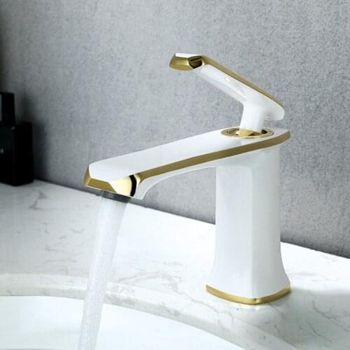 Basin Faucet White and Gold Bathroom Sink Faucet Single Handle Hole Faucet Basin Taps Deck Vintage Wash Hot Cold Mixer Tap Crane