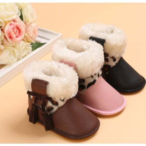 Cute Newborn Baby Girl Boy Rubber sole Snow Boots Winter Leather Boots Infant Soft Bottom Shoes Baby PU Furry Warm Boots 0-18M