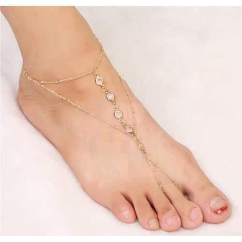 Simple Fashion Clear Crystal On Leg Ankle Anklets For Women Bohemia Gold Color Chain Toe Ring Anklet Summer Beach Foot Jewelry