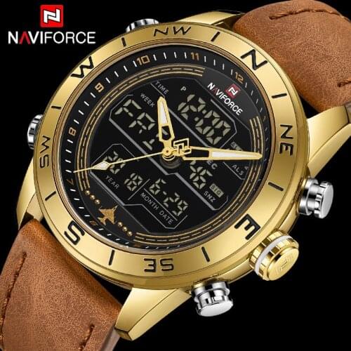 NAVIFORCE Mens Sport Watches Gold Chronograph LED Digital Watch Men Luxury Military Quartz Wristwatch Relogio Masculino 2018