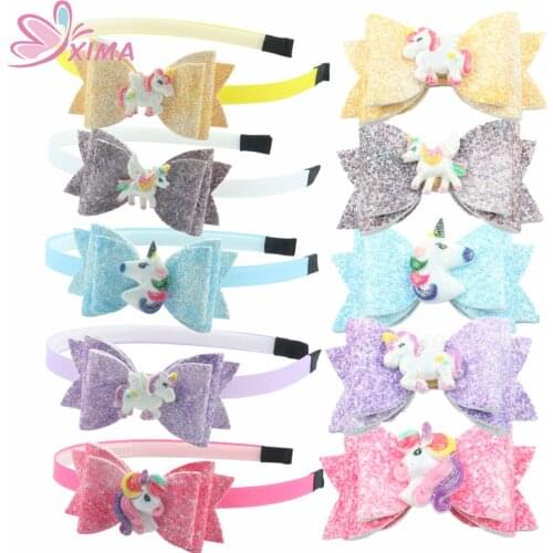 XIMA 1PC 3inch Unicorn Party Headbands Party Glitter Double Hair Bows Hair Clip For Girls Hairpins Kids Hairband Accessories