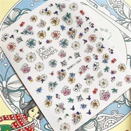 HANYI-061 HANYI-150 Watercolor transparent flowers 3D Back glue Nail Art Stickers Decals Sliders Nail ornament decoration