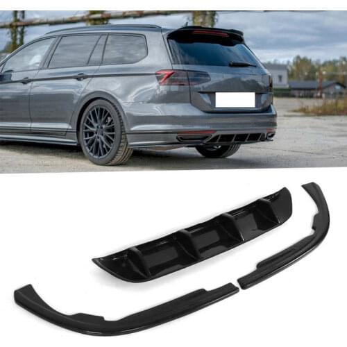 Gloss Black Maxton Style Rear Bumper Diffuser Extension With Side Splitters For Volkswagen Passat Variant R-Line B8 2015-2019