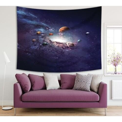 Tapestry Planets Solar System of Stars and Nebula Magical Universe Futuristic Artwork Printed Purple Blue Brown