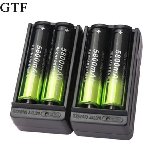 GTF 4PCS 18650 Battery 5800mAh 3.7V Rechargeable Batteries Li-ion lithium Battery + 2pcs EU/US Charger For 18650 Battery