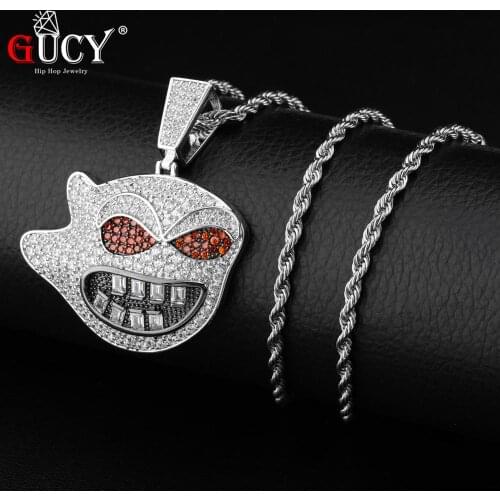 GUCY Animal Shark Iced Out Cubic Zircon Pendant & Necklace Silver Color Hip Hop Jewelry For Men Gift