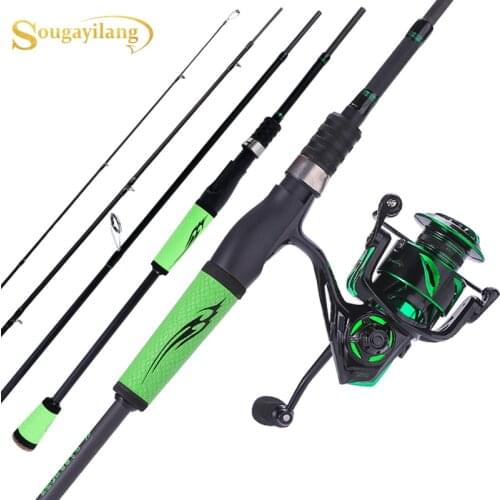 Sougayilang 2.1M 2.4M Carbon Spinning Fishing Rod Reel Combo 4 Section Portable Lure Rod with 12+1BB Spinning Fishing Reel Wheel
