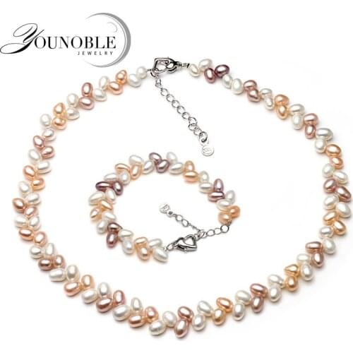 Beautiful boho pearl jewelry set,anniversary gift multi color freshwater natural pearl necklace bracelet set women