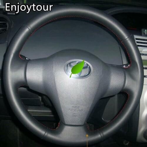 Leather Hand Sewing Car Steering Wheel Cover 38cm Accessories for Toyota Yaris Vitz Vios Belta 2008 2009 2010 2011 2012 2013