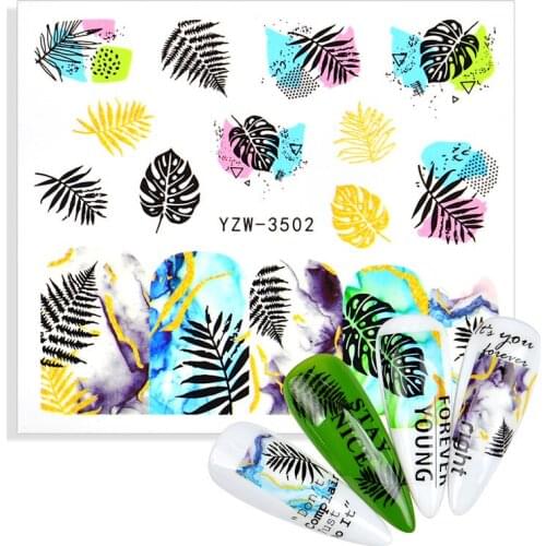 Summer Palm Tree Simple Green Nails Art Sticker Decorations Flower Leaf Decals Water Transfer Sliders Cactus Lavender Manicures