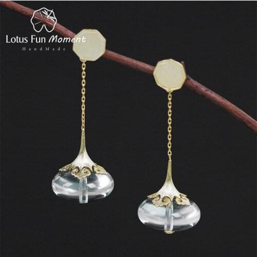 Lotus Fun Moment Real 925 Sterling Silver Modern Chinese Style Handmade Fashion Jewelry Natural Crystal Drop Earrings for Women