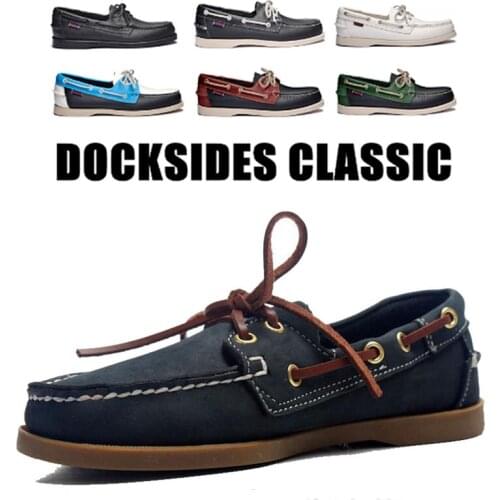 Mens Casual Genuine Leather Driving Shoes Docksides Classic Boat Shoes Design England Flats Loafers For Homme Femme Men Women