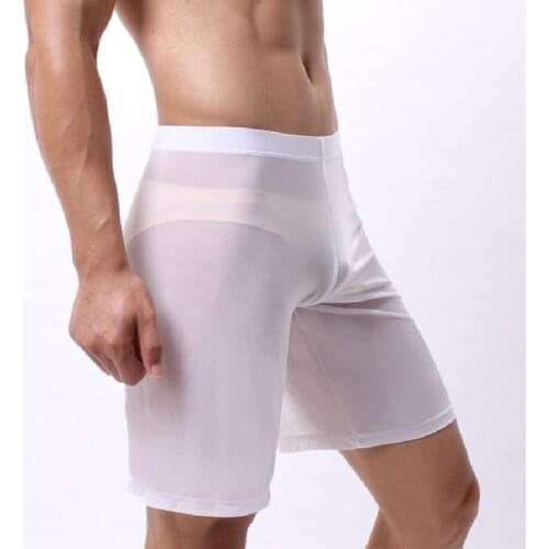 Men U Convex Mesh Hollow Out Long Boxers Breathable Ultra-thin Long Boxer Shorts Sexy Transparent Underwear Leisure Wear Pyjamas