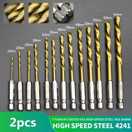 2pcs 13 size 1.5mm-6.5mm Drill Bit Set Titanium Coated HSS High Speed Steel Hex Shank Quick Change