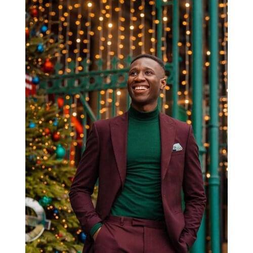 New Arrival Fashion Wedding Suit For Men Red Wine Blazer Pants Slim Fit 2 Piece Custom Made Formal Best Man Party Tuxedo Set