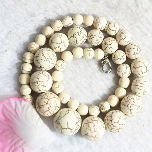 New fashion women necklace blue white turquoises synthetic calaite stone 6-14mm round beads diy chain choker jewelry 18inch B321