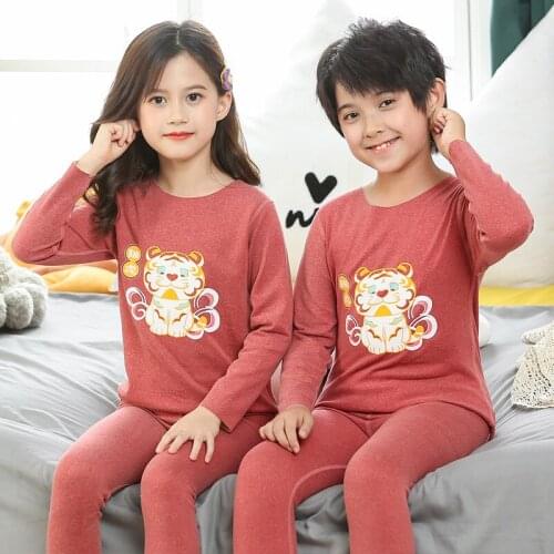 Girls Sleepwear Kids Pajama Sets 2021 Baby Boys Cartoon Tiger Nightwear Autumn Winter Teens Thermal Underwear Children Homewear