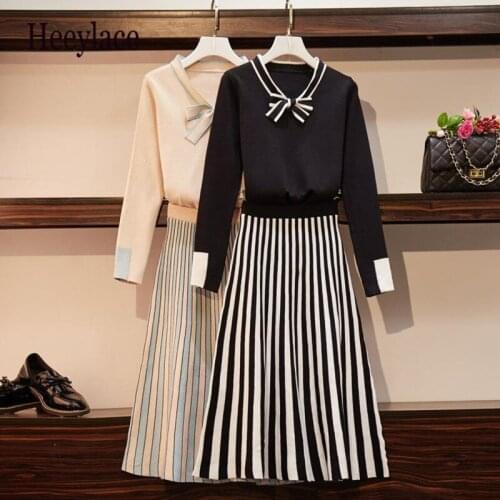 Autumn Winter Knitted Sets Women 2 Piece Skirt Set Elegant Ladies Office Work Sets Korean Style Women 2 Piece Outfits